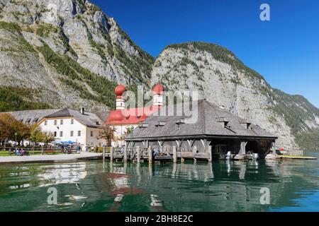 St. Bartholomä am Königssee, Berchtesgadener Land, Nationalpark Berchtesgaden, Oberbayern, Deutschland Foto Stock