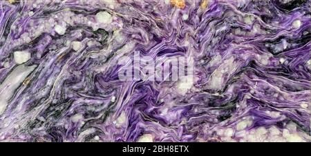 Ampio sfondo astratto viola da roccia naturale di Charoite lucidata Foto Stock