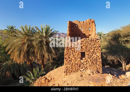 Torre di guardia nella valle di Draa, montagne dell'Atlante, Marocco meridionale, Marocco, al-Magreb, Africa Foto Stock