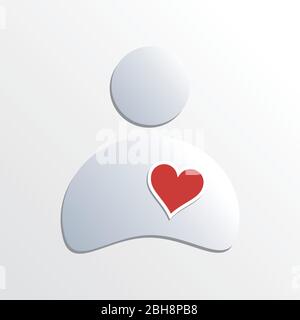 Logo del vettore di cuore sulla persona, cardiologo o cadere in amore, concetto. Design semplice Illustrazione Vettoriale