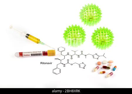 Ritonavir, molecola di C37H48N6O5S2. Si tratta di un inibitore della proteasi antiretrovirale, utilizzato nella terapia dell'infezione da HIV da virus dell'immunodeficienza umana e acquisito Foto Stock