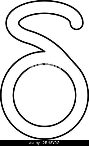 Delta greco simbolo lettera piccola carattere minuscolo icona contorno nero colore vettore illustrazione stile piatto semplice immagine Illustrazione Vettoriale