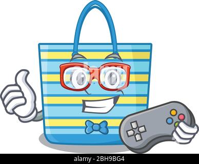 Mascot design concetto di Beach bag gamer utilizzando controller Illustrazione Vettoriale