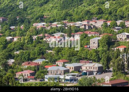 Armenia, Goris, elevato angolo vista città, mattina Foto Stock