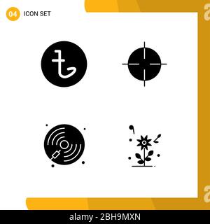 4 Universal Solid Glyph segni simboli del bangladesh, cd, taka, simbolismo, giocatore Editable Vector Design Elements Illustrazione Vettoriale