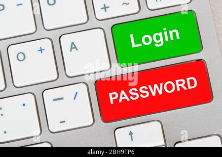 Computer Tastatur mit Aufschrift Login und Password Foto Stock