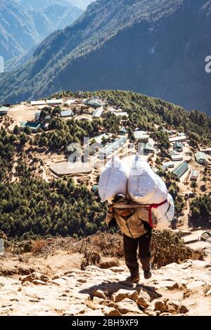 Vettore sulla strada in su, Namche Bazar Foto Stock