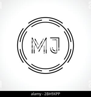 Modello vettoriale iniziale per la progettazione del logo MJ Letter. Lettera astratta logo MJ Design Illustrazione Vettoriale