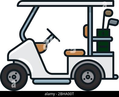 Golf cart isolato vettore illustrazione per il Golf Day il 6 maggio. Simbolo del colore per gli sport all'aperto. Illustrazione Vettoriale