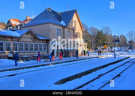 Stazione della ferrovia Brockenbahn e Harzquerbahn Drei-Annen-Hohne, Wernigerode, Harz Nature Park, Sassonia-Anhalt, Germania Foto Stock