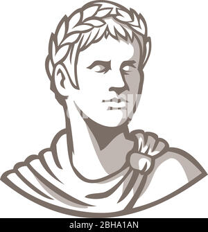 Icona di Mascot illustrazione del busto di un antico imperatore romano, senatore o Cesare, regnante dell'Impero Romano durante il periodo imperiale che indossa la corona di Illustrazione Vettoriale