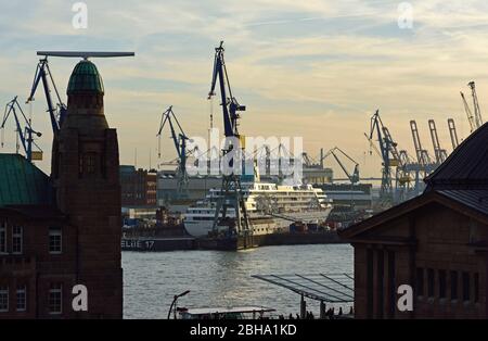 Europa, Germania, Amburgo, porto, nave passeggeri Amadeus in dark dock, Foto Stock