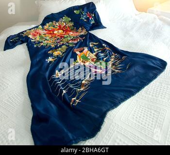 Blu marino kimono con dorso colorato Foto Stock