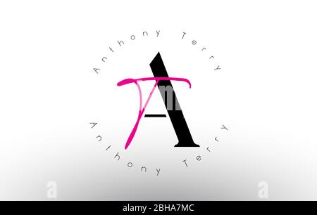 Letter AT signature minimalistic monogram vector logo. Simple AT Icon with Circular Name Pattern. Creative Handwritten Vector Illustration with letter Illustrazione Vettoriale