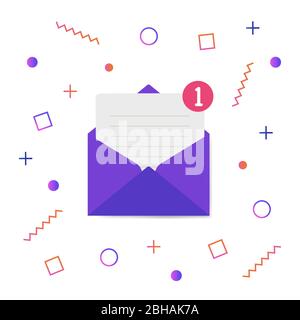 Icona nuovo messaggio con notifica. Puntatore a busta con messaggio in arrivo. Comunicazione chat sui social media. Nuova e-mail Illustrazione vettoriale. Illustrazione Vettoriale
