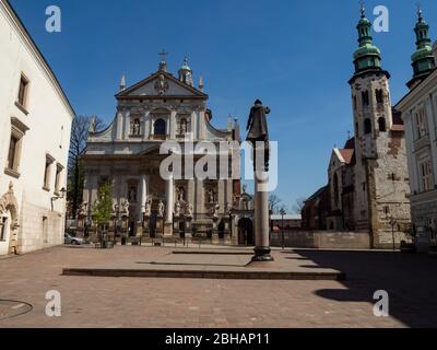 Cracovia/Polonia - 23/04/2020. Quasi vuota strada Grodzka e Piazza Santa Maddalena a Cracovia durante la pandemia del coronavirus 19. Foto Stock