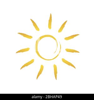 Icona del sole realistica per il design meteo. Pittogramma solare, icona piatta. Simbolo estivo alla moda per la progettazione di siti Web, pulsante Web, app mobile. Vettore modello Illustrazione Vettoriale