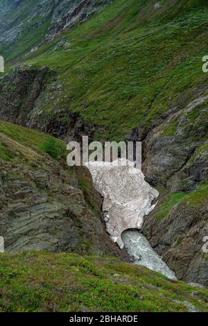 Europa, Austria, Tirolo, Alpi Ötztaler, Vent, neve antica nel fiume nel Rofental vicino a Vent Foto Stock