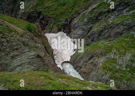 Europa, Austria, Tirolo, Alpi Ötztaler, Vent, neve antica nel fiume nel Rofental vicino a Vent Foto Stock