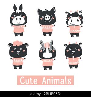 Grande set di animali vacanza natalizi tag con cartoni animati personaggi Illustrazione Vettoriale