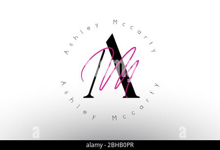 Logo vettoriale monogramma minimalista con firma AM Letter. Icona AM semplice con motivo circolare. Illustrazione vettoriale scritta a mano con lettera Illustrazione Vettoriale