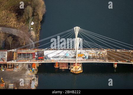 Vista aerea, Ponte Kampmann, Ponte Ruhr, costruzione di nuovi ponti, Valle Ruhr, Essen, Area Ruhr, Nord Reno-Westfalia, Germania Foto Stock