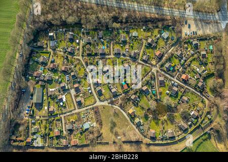 Vista aerea, giardino allogment a Pinnfeld, Kirchhellen, Hardinghausen, Bottrop, Ruhr area, Nord Reno-Westfalia, Germania Foto Stock