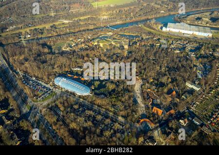 Vista aerea, cupola tesa, serra, MONDO avventura ZOOM, Bleckstraße, Gelsenkirchen, Ruhr area, Nord Reno-Westfalia, Germania Foto Stock