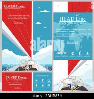 Barca a vela con poster a vela rossa Illustrazione Vettoriale