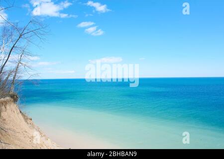 Lago Michigan, lato Wisconsin, erosione bluff. Foto Stock