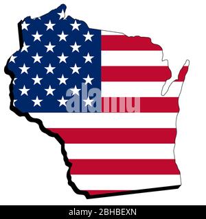 Mappa 3d del Wisconsin con illustrazione della bandiera americana isolata su sfondo bianco Foto Stock