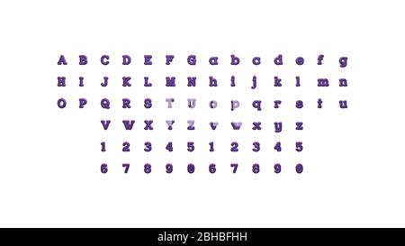 Set completo di lettere inglesi in illustrazioni 3D separate da due lati per abbinare prospettive, luci e ombre per Foto Stock