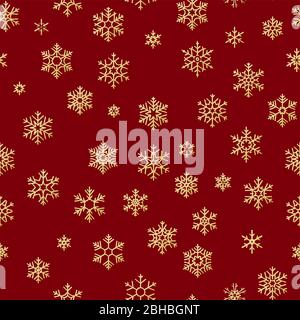 Motivo in fiocchi di neve dorati su sfondo rosso. EPS 10 Illustrazione Vettoriale