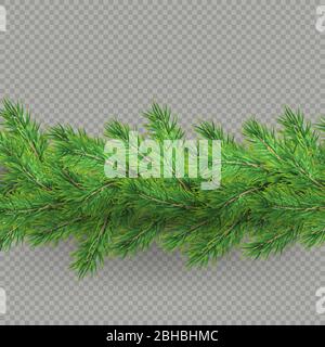 Divisore di realistico aspetto hristmas albero rami effetto con ombra isolato su sfondo trasparente. EPS 10 Illustrazione Vettoriale