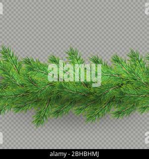 Divisore di realistico aspetto hristmas albero rami effetto con ombra isolato su sfondo trasparente. EPS 10 Illustrazione Vettoriale