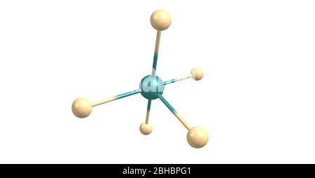 Il pentafluoruro di arsenico è un composto chimico di arsenico e fluoro. Lo stato di ossidazione dell'arsenico è 5. illustrazione 3d Foto Stock