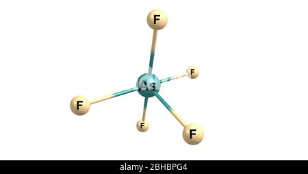 Il pentafluoruro di arsenico è un composto chimico di arsenico e fluoro. Lo stato di ossidazione dell'arsenico è 5. illustrazione 3d Foto Stock