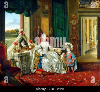 La regina Charlotte con i suoi due figli maggiori - Johan Zoffany, circa 1765 Foto Stock