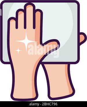 pulire le mani e i fogli di carta su sfondo bianco, stile colore linea, illustrazione vettoriale Illustrazione Vettoriale