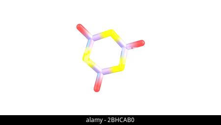 Una triazina è una classe di eterocicli contenenti azoto. La formula molecolare delle molecole madri è C3H3N3. illustrazione 3d Foto Stock