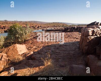 Nel tardo pomeriggio sul fiume Fitzroy a Sir John Gorge, Mornington, Kimberley, Australia Occidentale Foto Stock