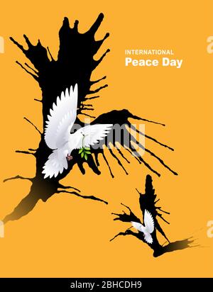 Giornata internazionale della pace, ramo d'Oliva e dove volante Illustrazione Vettoriale