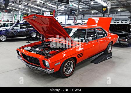 Automobili / Australiano fatto 1973 HQ SS Monaro; esposto a motore uno spettacolo a Melbourne Victoria Australia. Foto Stock