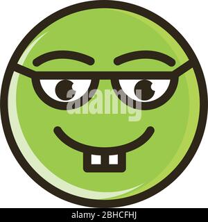 nerd divertente emoticon faccina espressione vettoriale linea di illustrazione e icona riempimento Illustrazione Vettoriale