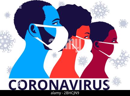 Famiglia africana che indossa maschere mediche monouso Illustrazione Vettoriale