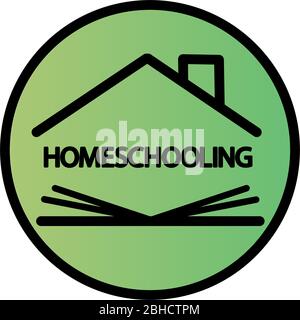 Concetto di homeschooling. Studiare a casa online. Illustrazione emblema di Education.Homeschooling icona tipo. Studiare e imparare a casa. Istruzione domestica e quarantena precauzione per rimanere al sicuro dal virus. Illustrazione Vettoriale