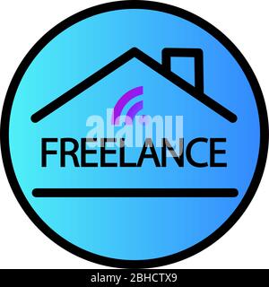 Vector moderna linea web icona su casa ufficio, freelance, lavorare a casa, lavoro remoto, lavorare online, telelavoro con casa lavoro da casa icona, freelancer, smart casa segnale wifi wireless. Illustrazione Vettoriale