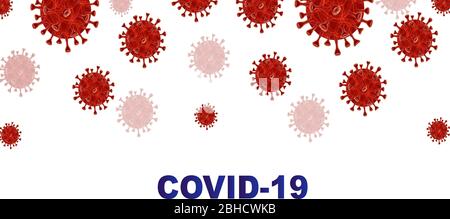 Banner vettoriale del virus Corona covid-19. Virus Covid-19 epidemia pandemica e mondi nuovo virus mortale su sfondo bianco. Illustrazione vettoriale per poster, banner, volantino. Illustrazione Vettoriale