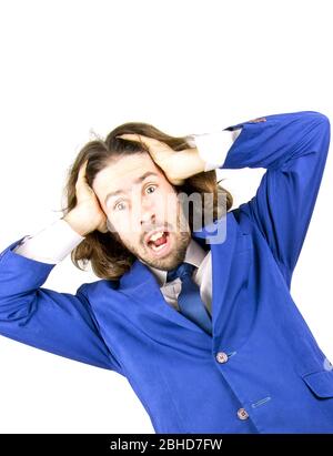 gli uomini pazzi su blu Foto Stock