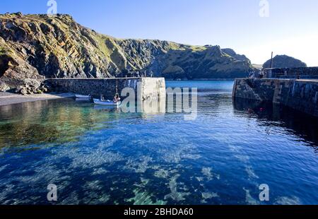 Il porto di Mullion Cove, vicino a Mullion, Cornwall, Inghilterra, Regno Unito. Foto Stock